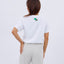 Side and back view of the model wearing the "Mochi-tsuki" T-shirt, showing the rear print.