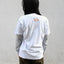 Back view of a gray long-sleeved T-shirt layered under a white “Deer Walk” T-shirt